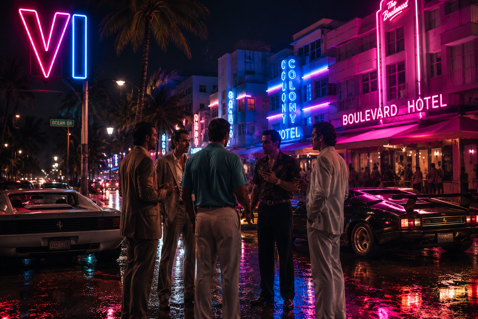 Vice City neon night skyline